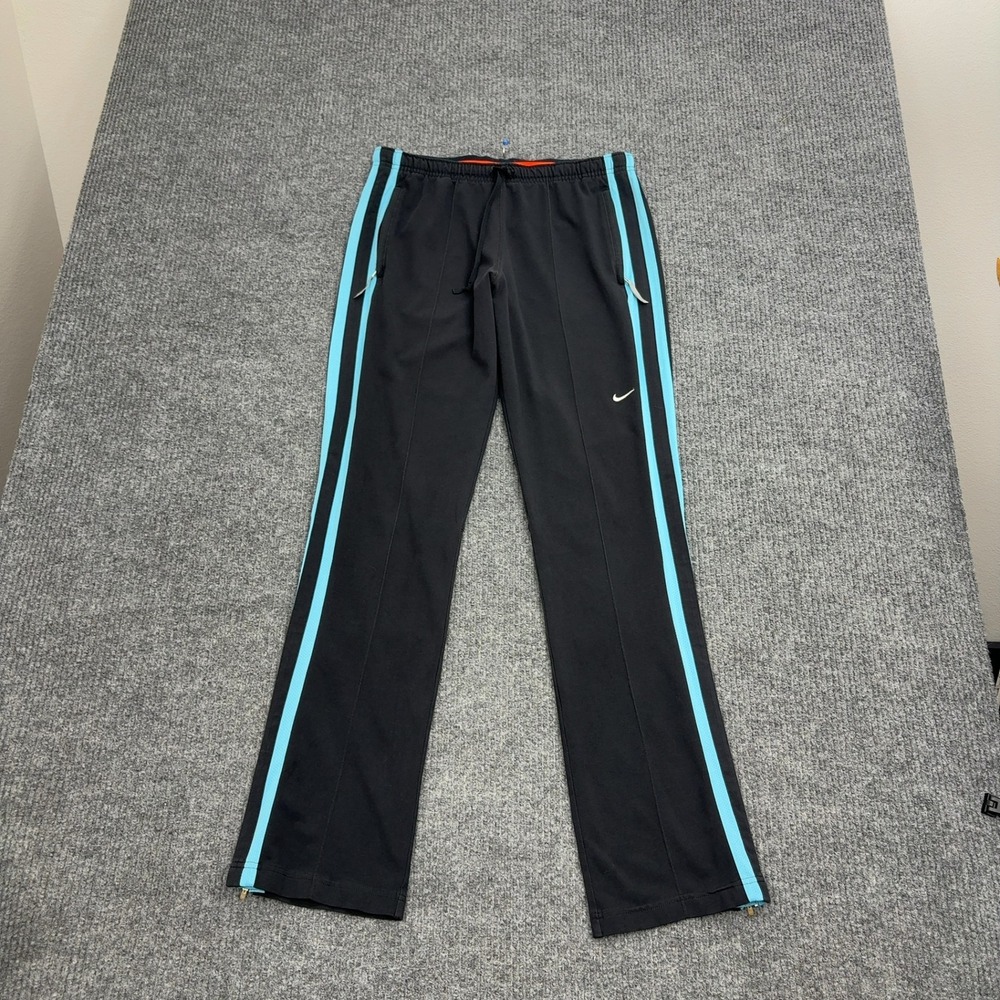 Nike Track Pants Boys M Black Blue Dri-Fit Side Stripe Zip Ankle Athletic Sport